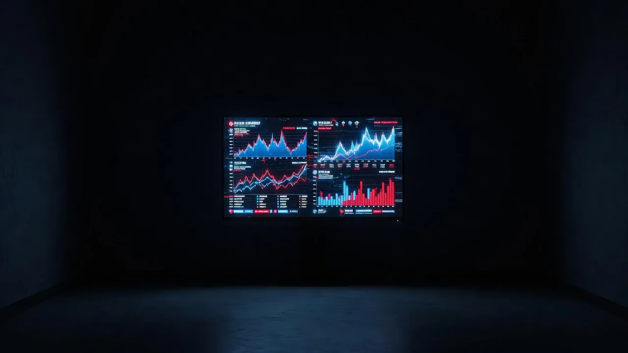 Schermo con grafico e statistiche di una partita in diretta in una stanza buia