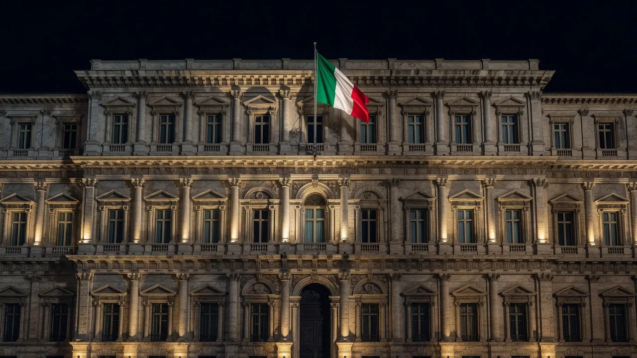 Licenza ADM (ex AAMS): come riconoscere i siti di scommesse legali Palazzo istituzionale italiano illuminato di sera con tricolore